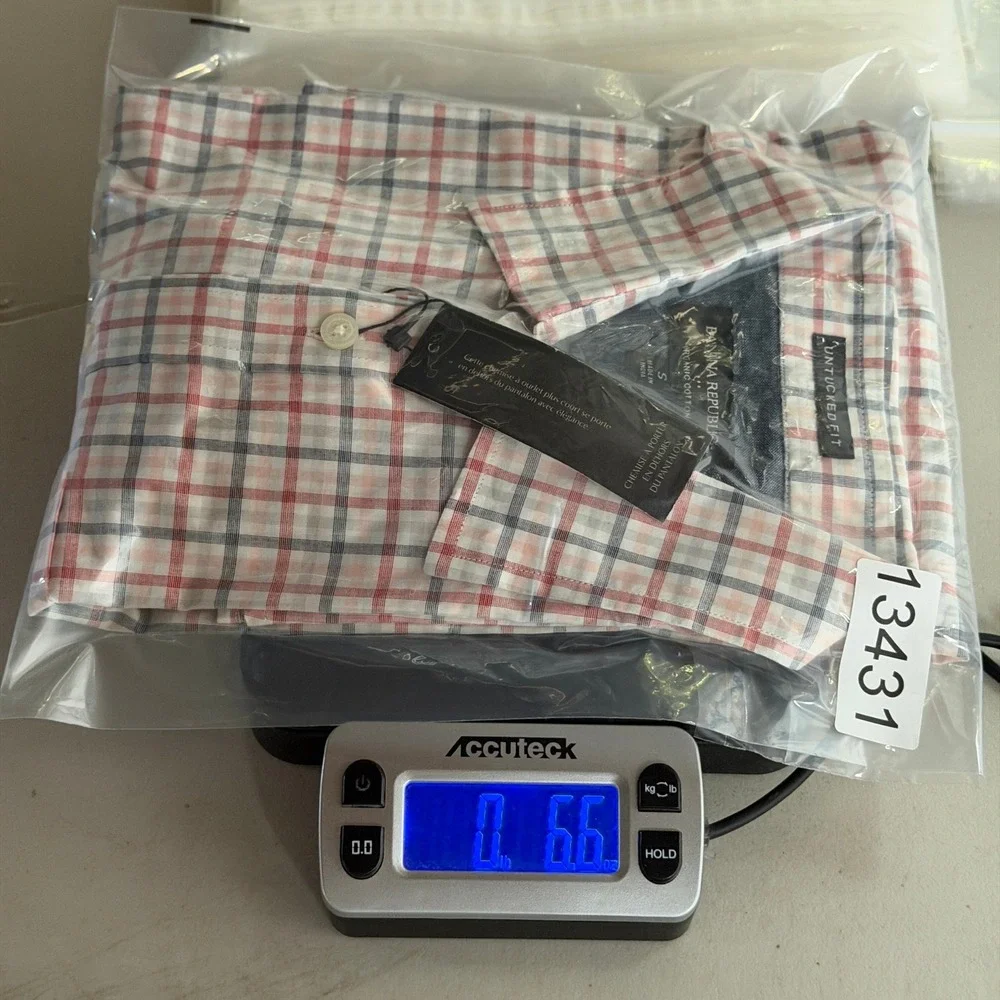 Banana Republic Mens Slim Untucked Fit Organic Cotton Plaid Shirt Red White S
